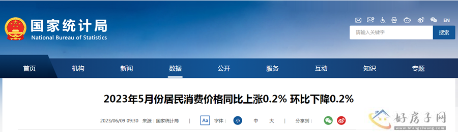 国家统计局：5月份居民消费价格同比上涨0.2% 环比下降0.2%            </h1>(图1)